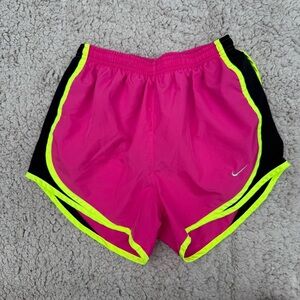 Nike Women's Neon Pink and Black Running Shorts